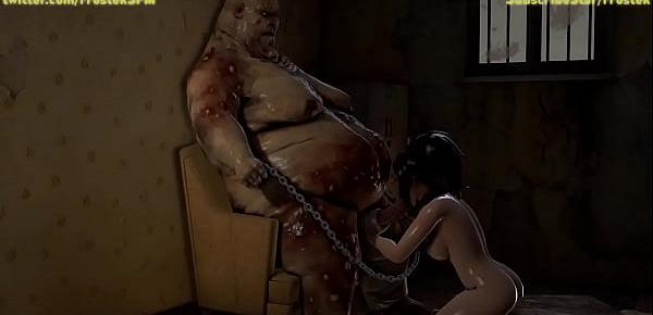  Asian 3D female sucking off a fat ugly monster